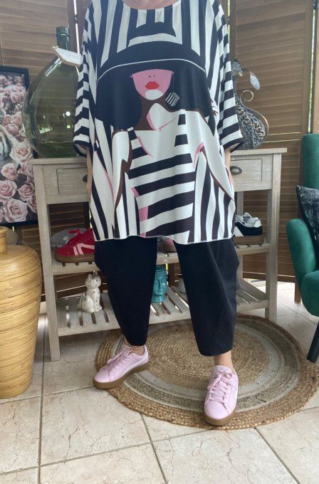 Tunique trapèze oversize manches courtes La Femme au maillot rayé du 42 au 56/58 et même +   