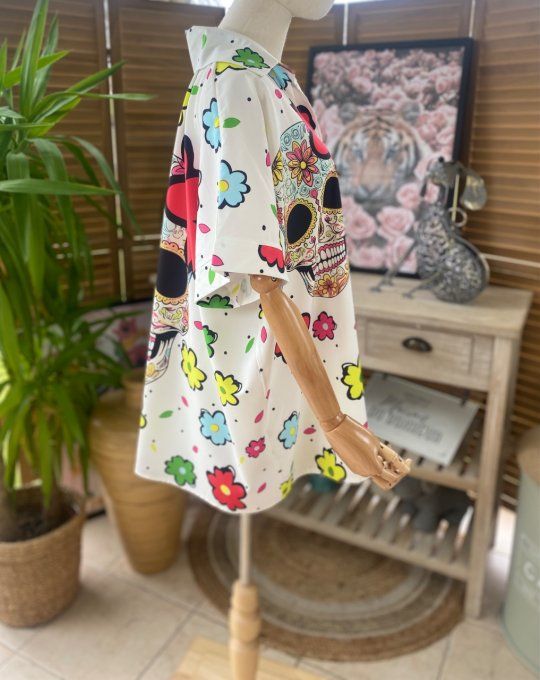 Chemise ample blanche Mexican Skulls Calaveras du 40 au 52 
