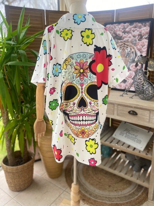 Chemise ample blanche Mexican Skulls Calaveras du 40 au 52 
