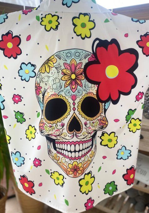 Chemise ample blanche Mexican Skulls Calaveras du 40 au 52 