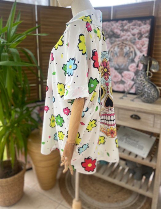 Chemise ample blanche Mexican Skulls Calaveras du 40 au 52 