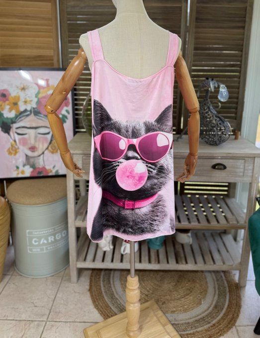 Top débardeur trapèze rose bonbon The Bubble Black Cat du 40 au 50/52 