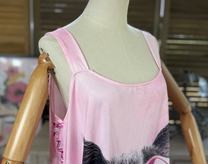 Top débardeur trapèze rose bonbon The Bubble Black Cat du 40 au 50/52 