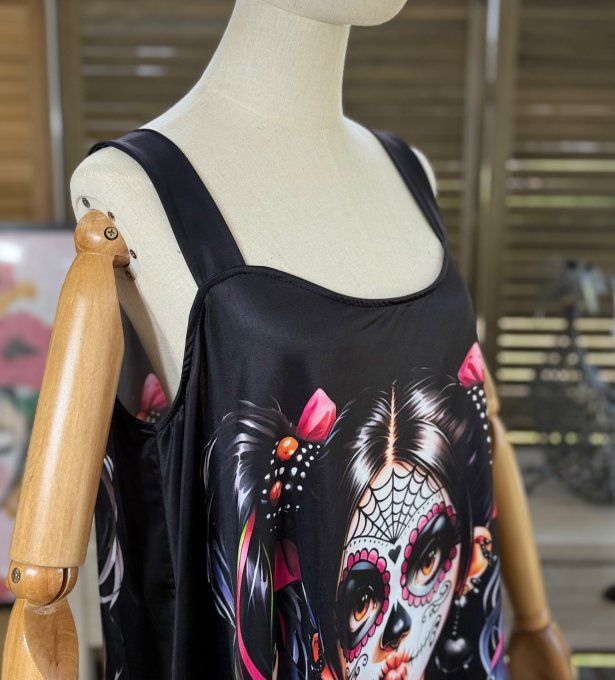 Top débardeur trapèze noir The Catarina Skulls Calavera Girl du 40 au 50/52 