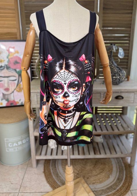 Top débardeur trapèze noir The Catarina Skulls Calavera Girl du 40 au 50/52 