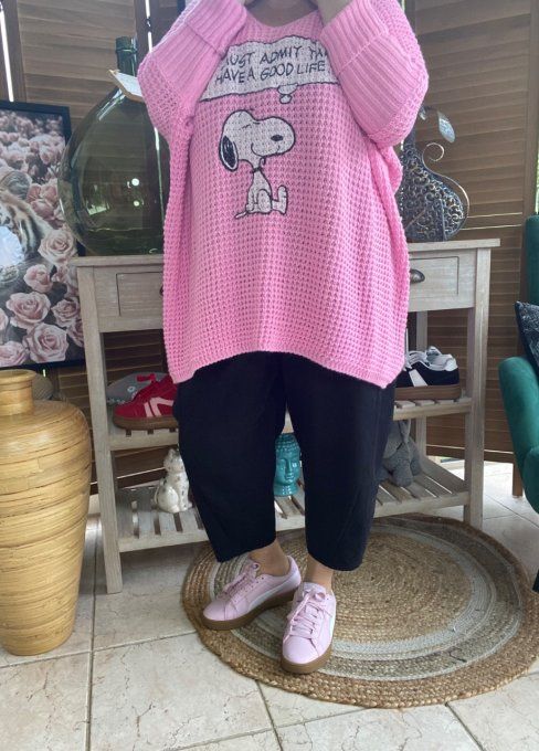 Pull de printemps ample nid d'abeille rose bonbon Snoopy du 42 au 52/54
