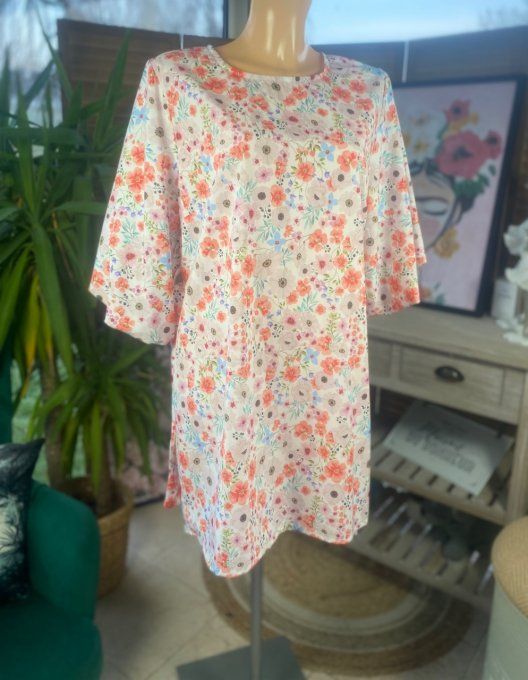 Robe courte trapèze manches courtes amples fleurs Liberty du 34 au 42