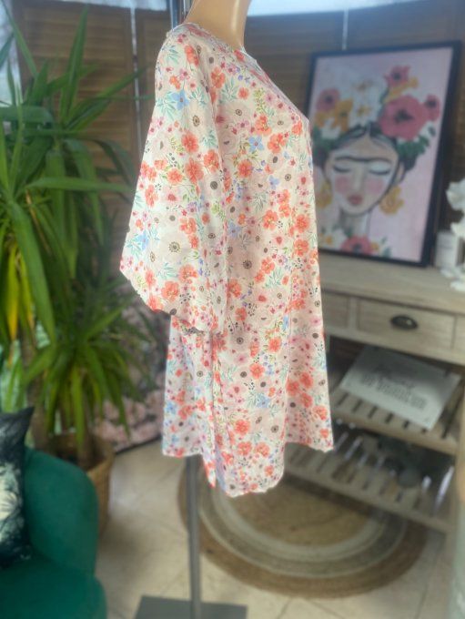 Robe courte trapèze manches courtes amples fleurs Liberty du 34 au 42