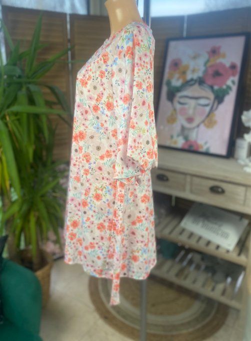Robe courte trapèze manches courtes amples fleurs Liberty du 34 au 42