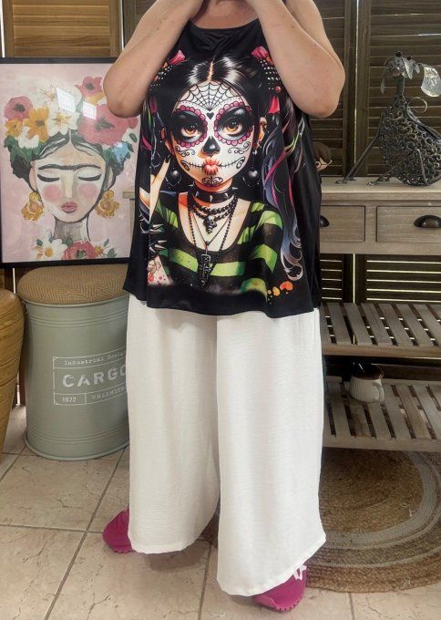 Top débardeur trapèze noir The Catarina Skulls Calavera Girl du 40 au 50/52 