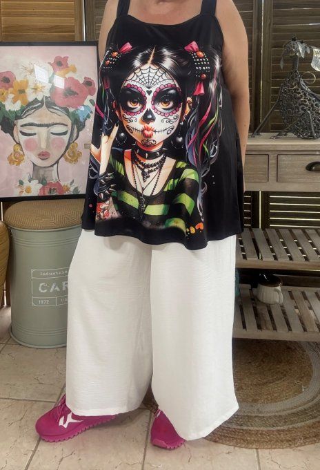 Top débardeur trapèze noir The Catarina Skulls Calavera Girl du 40 au 50/52 