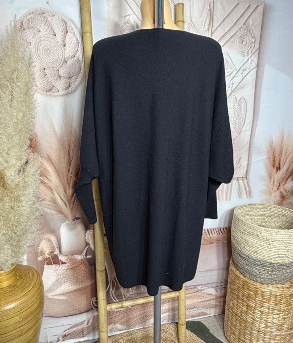 Robe-pull noire SANS LAINE ou maxi-pull oversize 3 fleurs du 42 au 52/54