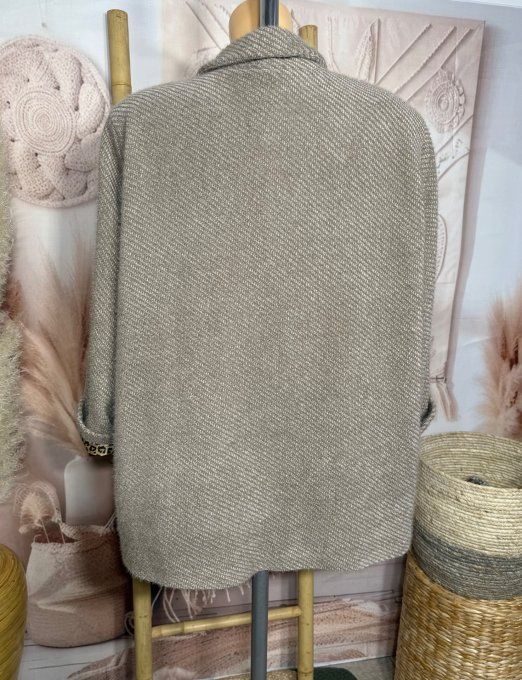 Veste blazer velours Chevrons camel beige doublée Léopard + broche Soleil du 42 au 50 et même + 