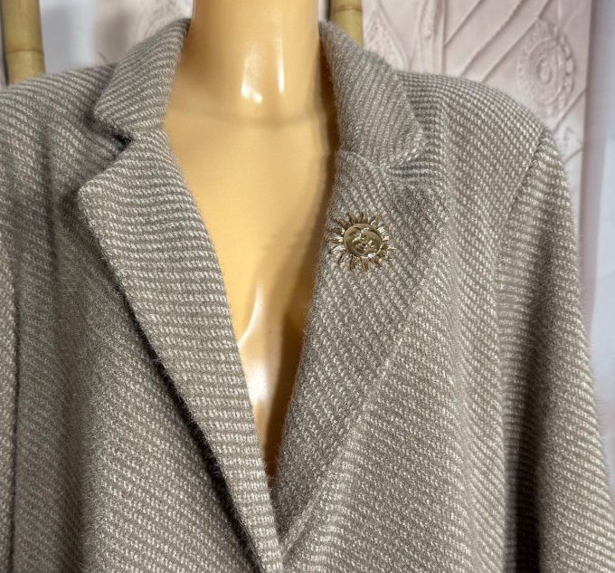 Veste blazer velours Chevrons camel beige doublée Léopard + broche Soleil du 42 au 50 et même + 