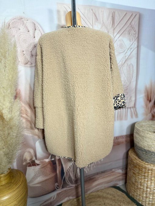 Gilet-veste moumoute Sherpa beige et suédine Léopard du 40 au 52/54 et même + 