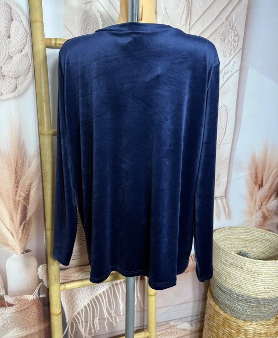 Top ample velours ras marine Le duo de chats strass douceur +++ du 38 au 50/52 