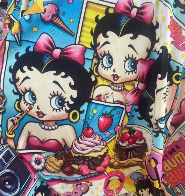 Top trapèze manches courtes volantées multicolore Betty Boop BD Comics du 38 au 52/54  