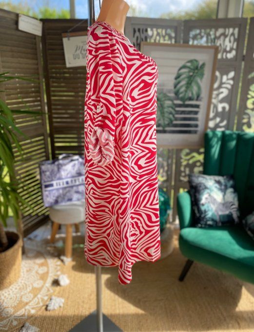Robe trapèze ample blanche zébrée rouge du 42/44 au 50/52 