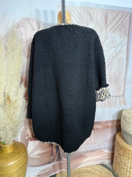 Gilet-veste moumoute Sherpa noire et suédine Léopard du 40 au 52/54 et même +  