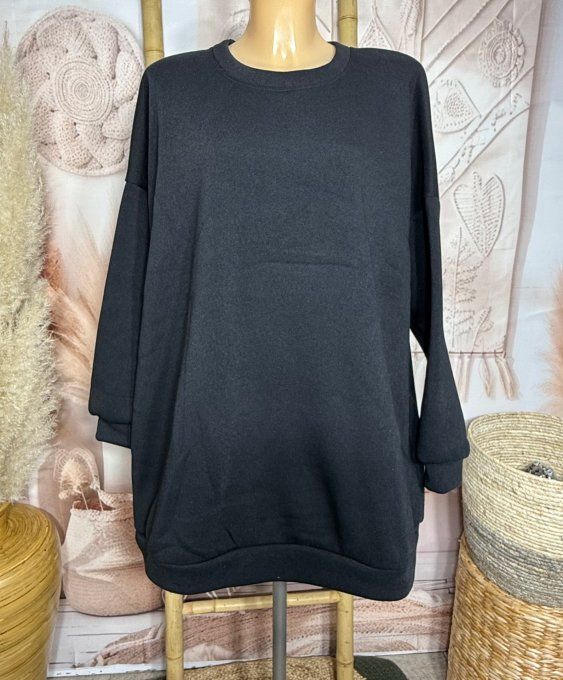Sweat trapèze long overisze molletonné noir du 40 au 52 