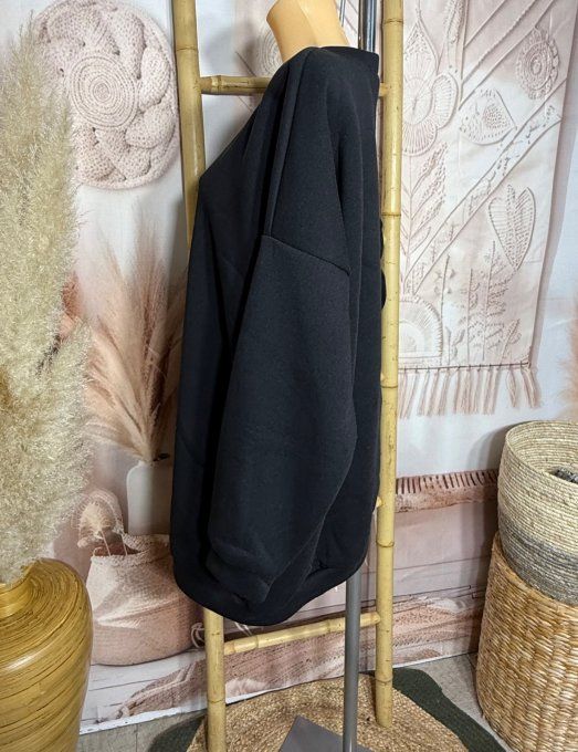 Sweat trapèze long overisze molletonné noir du 40 au 52 