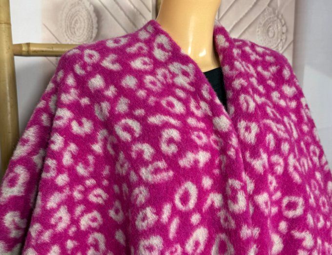 Poncho oversize SANS LAINE polaire Léopard fuschia et crème TOUTES TAILLES  