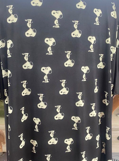 Top trapèze manches courtes volantées noir Snoopy crème All over du 38 au 52/54 