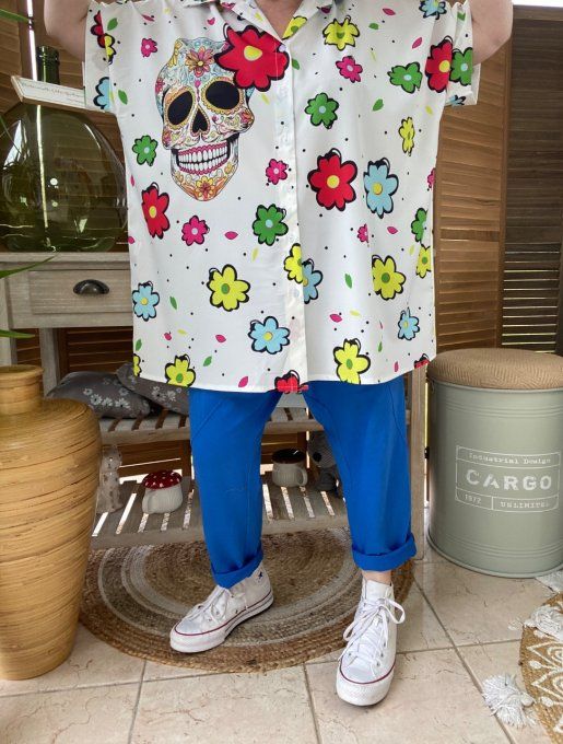 Chemise ample blanche Mexican Skulls Calaveras du 40 au 52 
