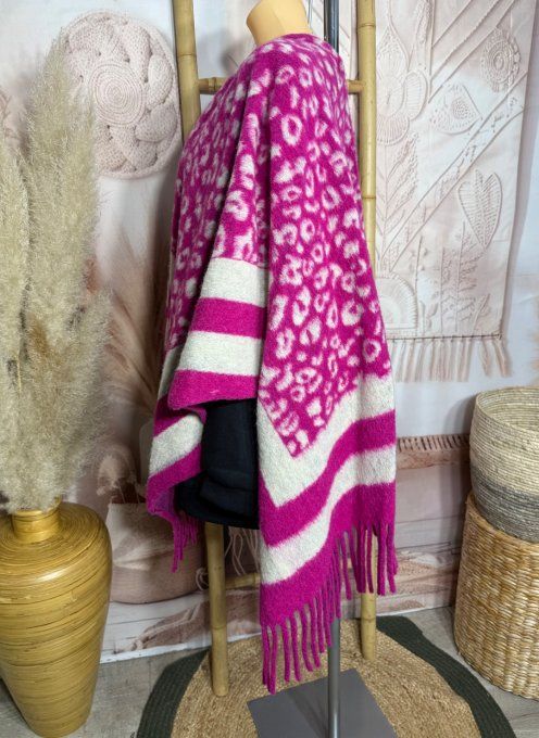 Poncho oversize SANS LAINE polaire Léopard fuschia et crème TOUTES TAILLES  