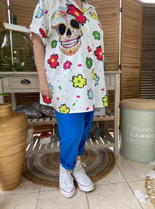 Chemise ample blanche Mexican Skulls Calaveras du 40 au 52 