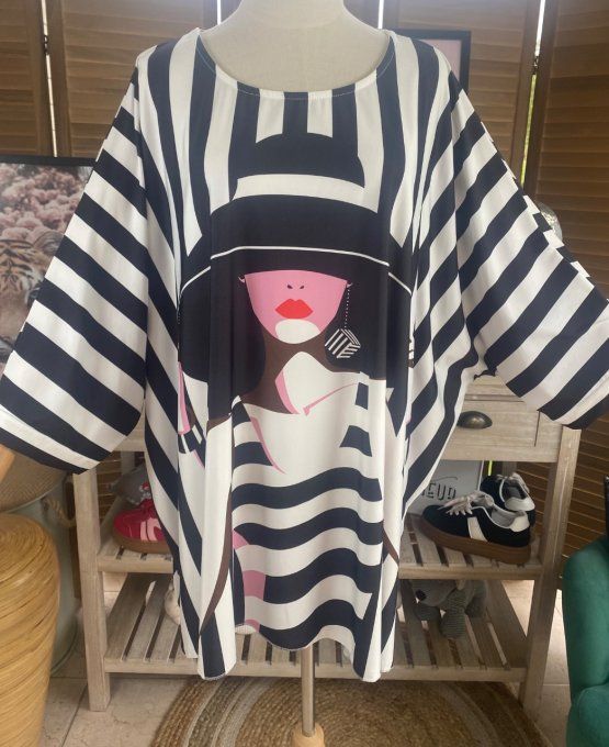 Tunique trapèze oversize manches courtes La Femme au maillot rayé du 42 au 56/58 et même +   