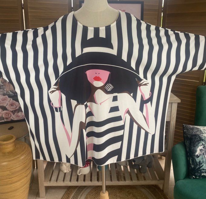 Tunique trapèze oversize manches courtes La Femme au maillot rayé du 42 au 56/58 et même +   