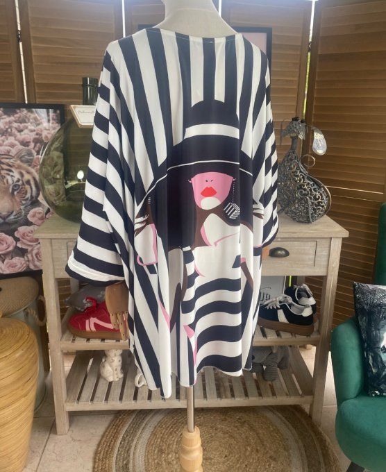 Tunique trapèze oversize manches courtes La Femme au maillot rayé du 42 au 56/58 et même +   