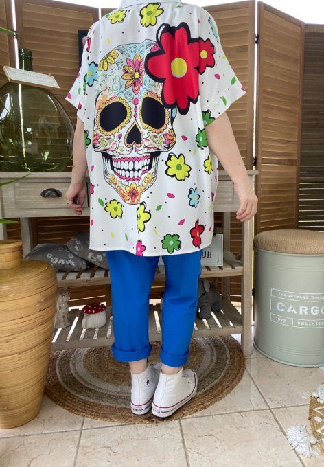 Chemise ample blanche Mexican Skulls Calaveras du 40 au 52 