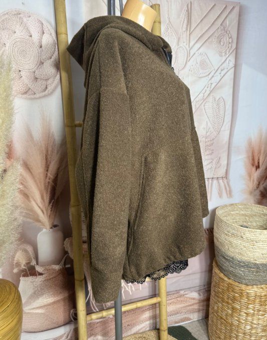 Blouson boule court à capuche laine chocolat douceur +++ du 40 au 50/52 et même +