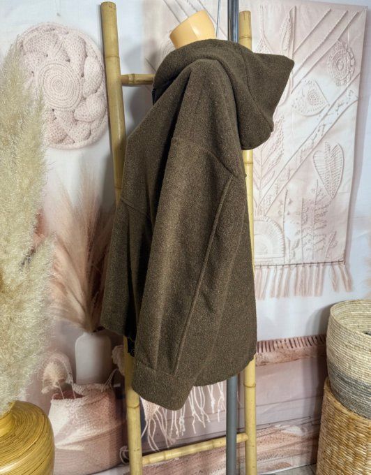 Blouson boule court à capuche laine chocolat douceur +++ du 40 au 50/52 et même +