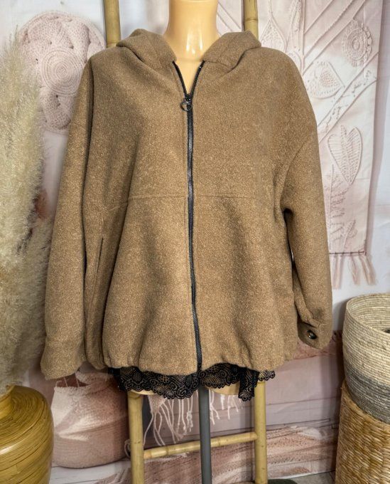 Blouson boule court à capuche laine camel douceur +++ du 40 au 50/52 et même +