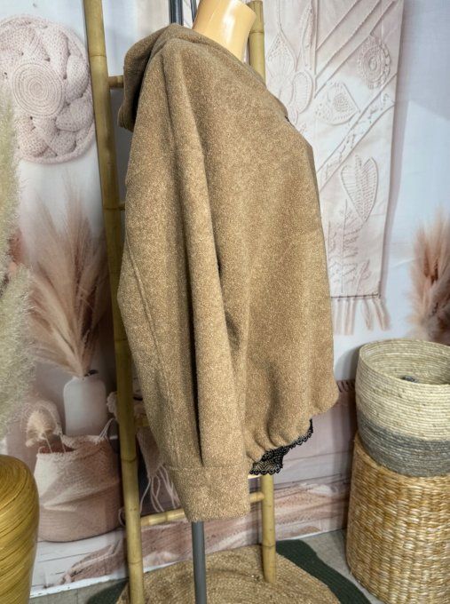 Blouson boule court à capuche laine camel douceur +++ du 40 au 50/52 et même +