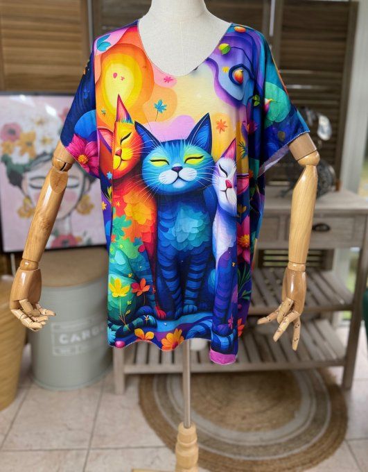 Top fin ample multicolore Le Trio de Chats du 40 au 52  