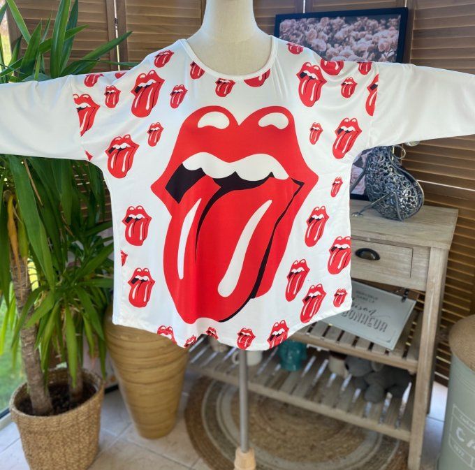 Top fin ample blanc The Rolling Stones du 40 au 50/52