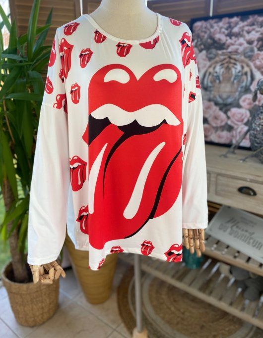 Top fin ample blanc The Rolling Stones du 40 au 50/52