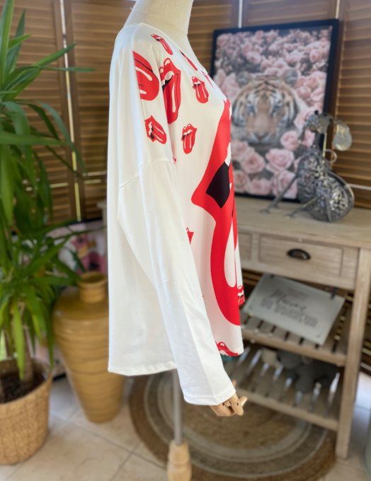 Top fin ample blanc The Rolling Stones du 40 au 50/52