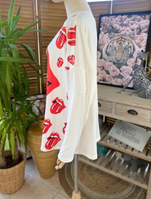 Top fin ample blanc The Rolling Stones du 40 au 50/52