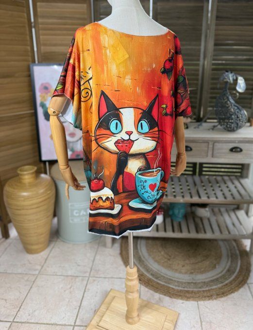 Top fin ample orangé Le Petit-Déjeuner du Chat gourmand du 40 au 52