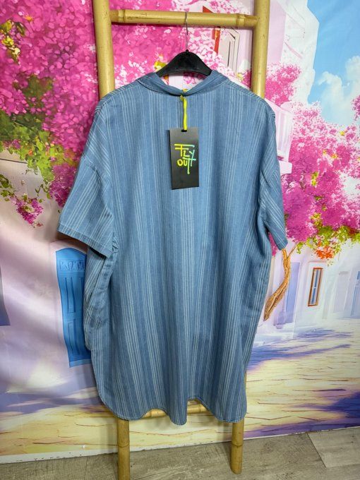 Robe oversize col chemise Jeans stone clair fines rayures Fly Out du 42 au 54