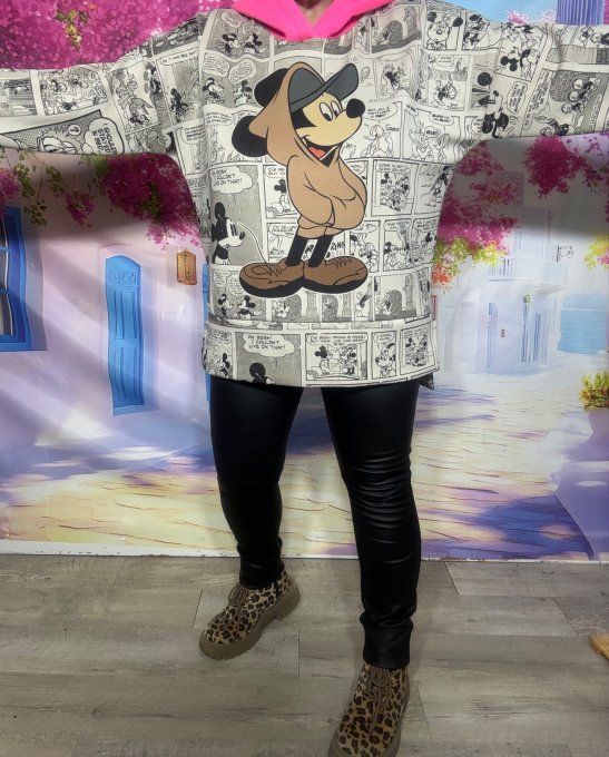 Sweat à capuche rose Fluo beige Mickey Mouse BD Comics Rétro douceur +++ du 38 au 48