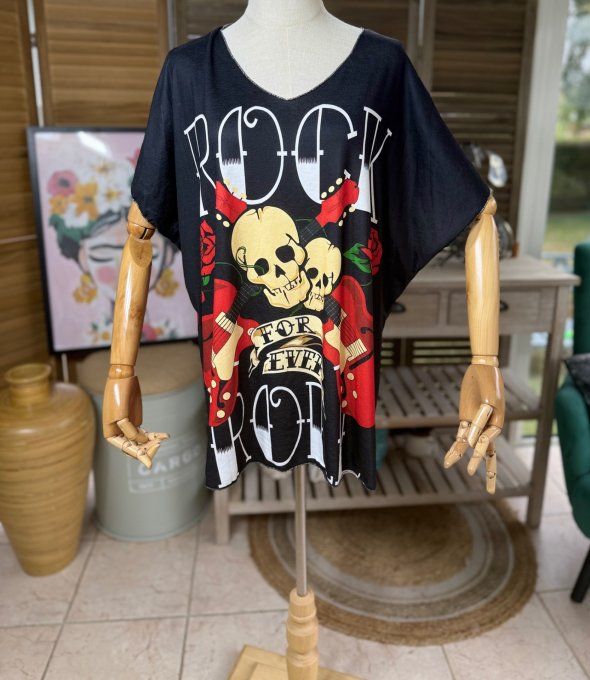 Top fin ample noir Rock & Roll Musical Skeletons du 40 au 52 