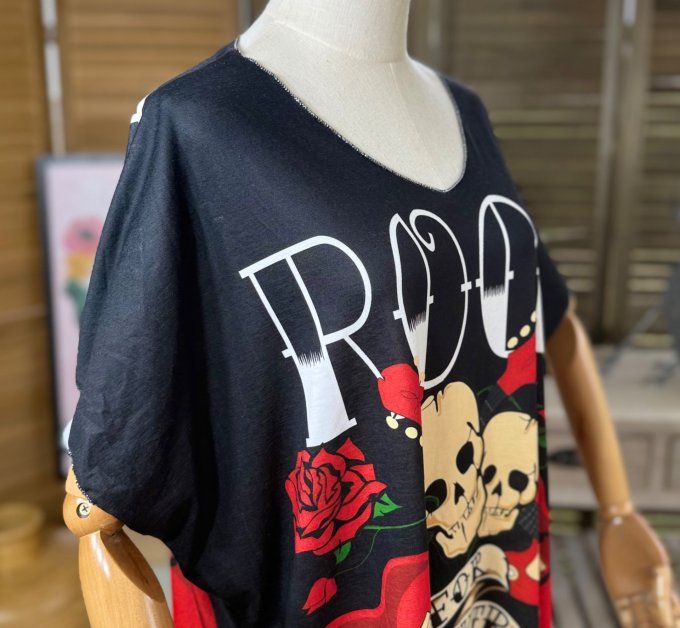 Top fin ample noir Rock & Roll Musical Skeletons du 40 au 52 