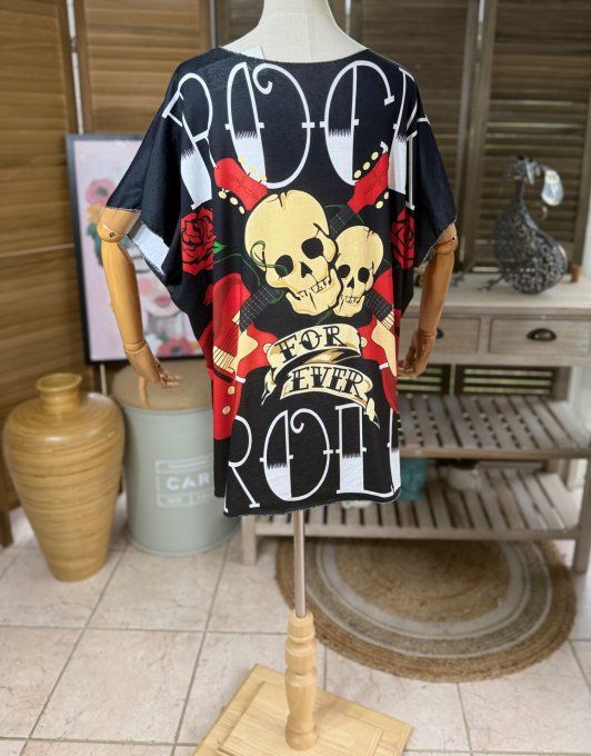 Top fin ample noir Rock & Roll Musical Skeletons du 40 au 52 