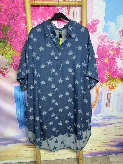 Robe oversize col chemise Jeans stone brut Etoiles Fly Out du 42 au 54 